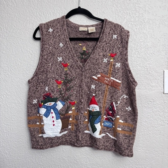 Bobbie Brooks Tops - Vintage Bobbie Brooks Sweater Vest Winter Snowman Cardinal North Pole - Size 18